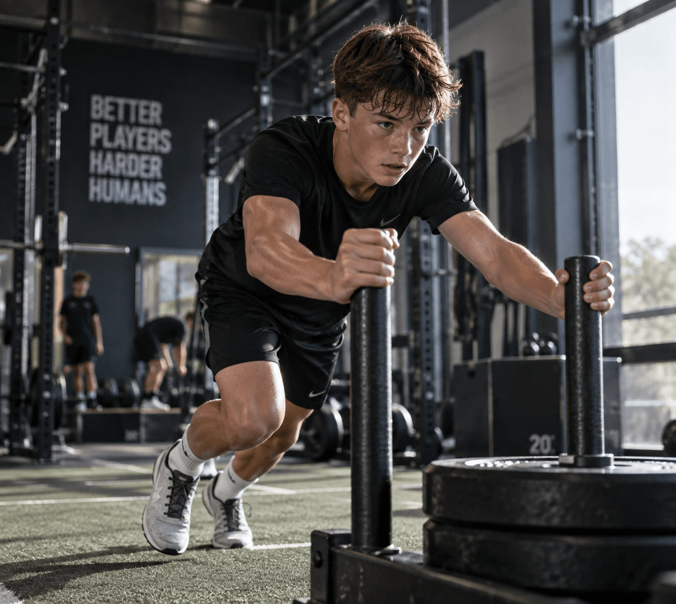 Young athlete preparing to train