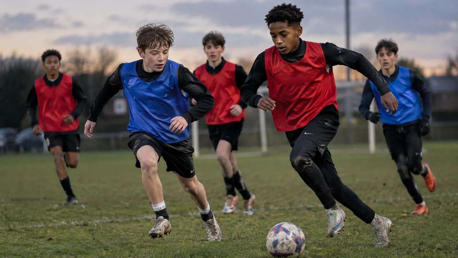 Young players competing during an outdoor training session
