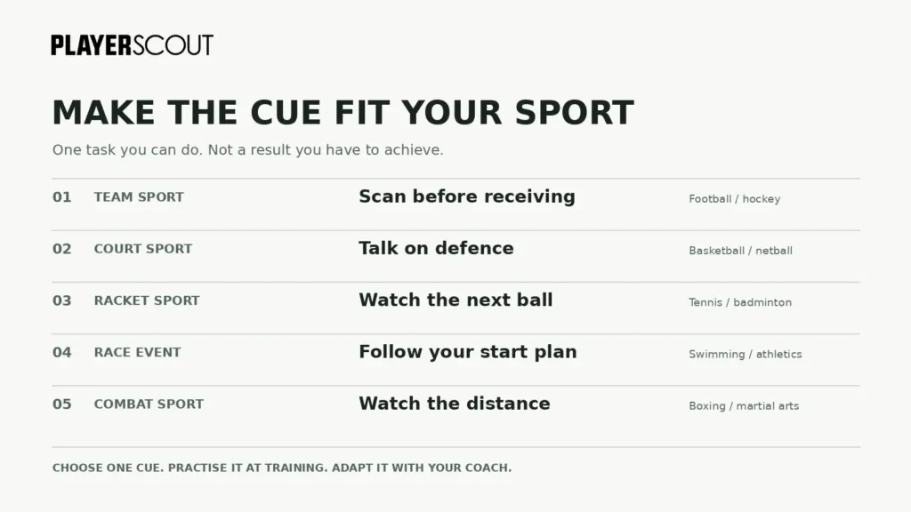 Sport-specific first-job cues for young players