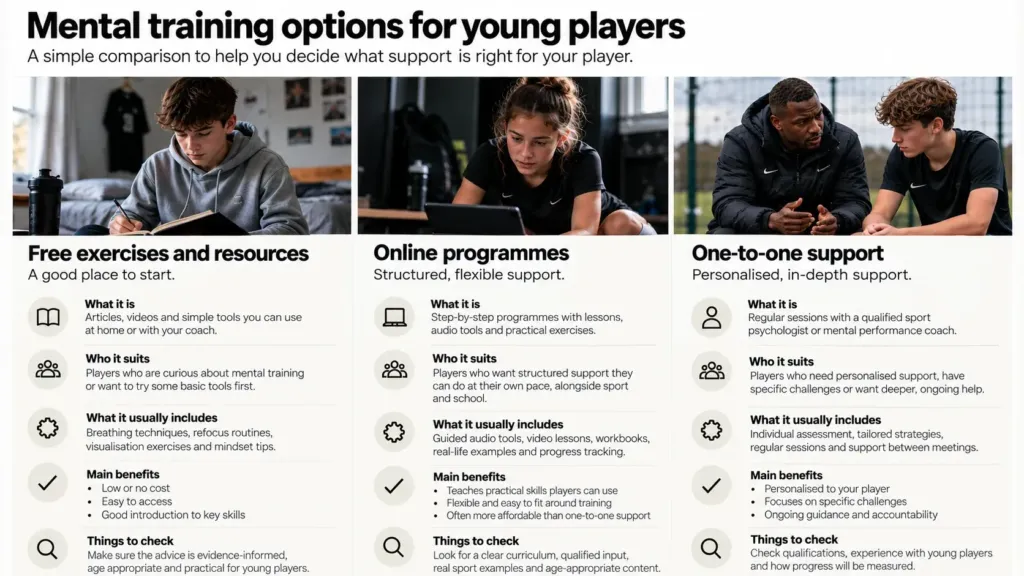 Comparison of mental training support options